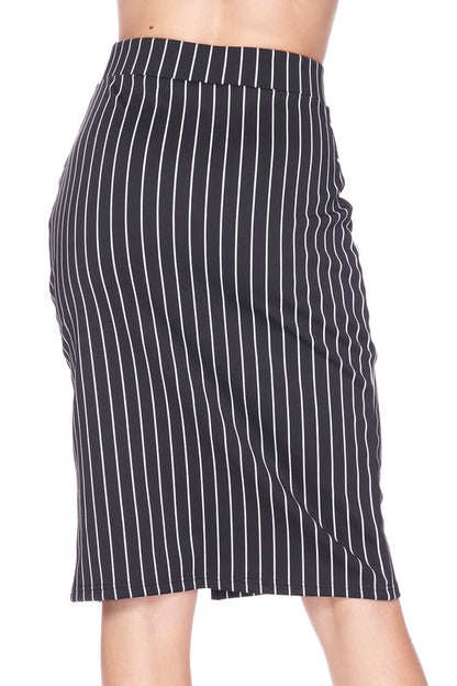 Pin Stripe Scuba Pencil Skirt W/Front Slit