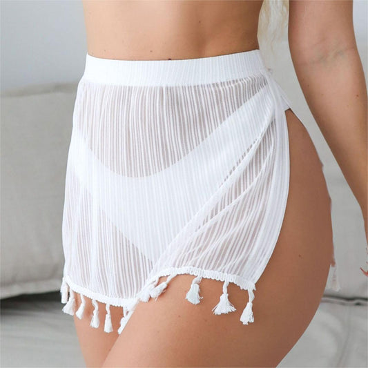 Beach Skirt Bikini Cover Up Skirt Sexy Mesh Tassel Blouse Swimsuit Women