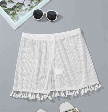 Beach Skirt Bikini Cover Up Skirt Sexy Mesh Tassel Blouse Swimsuit Women