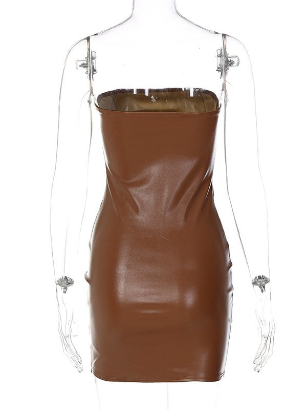 PU Leather Strapless Bodycon Dress