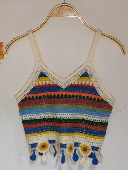 Women Summer Colored Crocheted Hollow Short Top Crochet hook