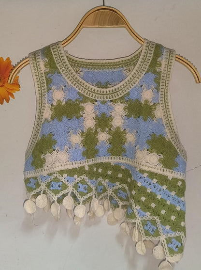 Women Summer Crocheted Halter Crop Top Crochet hook
