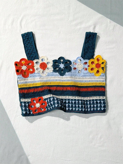 Bikinx Hollow Out Crochet Colorblock Vacation Style Camisole Tank Top