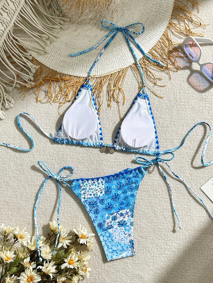Bikinx Women Summer Beach Ditsy Floral Halter Neck Sexy Bikini Set