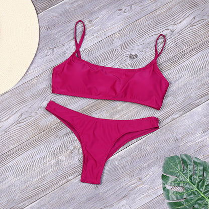Ladies Swimwear Sexy Bikini Solid Color Split Swimsuit