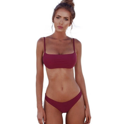 Ladies Swimwear Sexy Bikini Solid Color Split Swimsuit