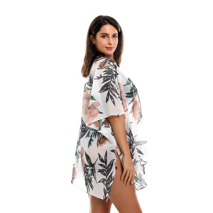 Spring Summer Floral Print All Match Bikini Sun Protective Blouse