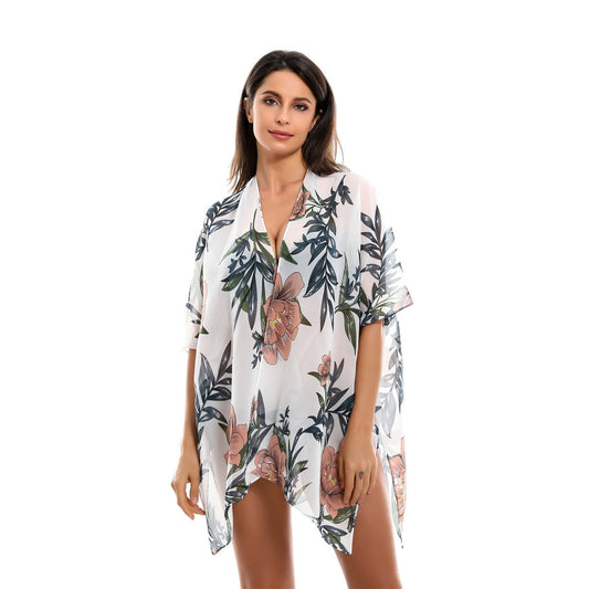 Spring Summer Floral Print All Match Bikini Sun Protective Blouse