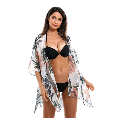 Spring Summer Floral Print All Match Bikini Sun Protective Blouse