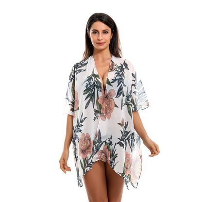 Spring Summer Floral Print All Match Bikini Sun Protective Blouse