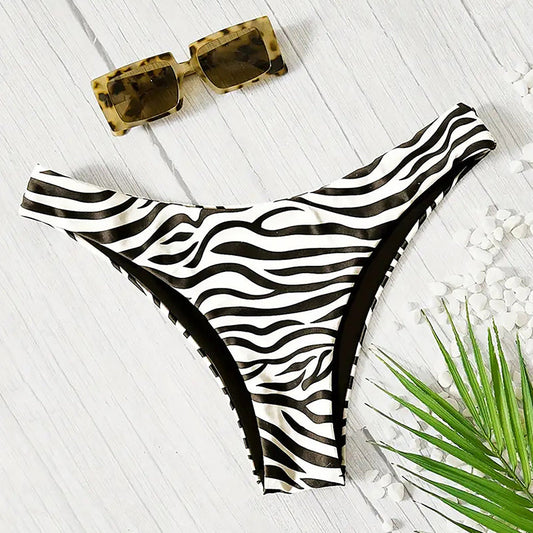 Bikini Swimsuit Zebra Pattern Triangle Single Pants Black White Sexy Bikini Swimsuit