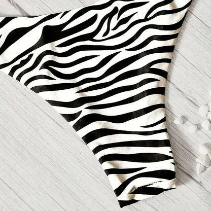 Bikini Swimsuit Zebra Pattern Triangle Single Pants Black White Sexy Bikini Swimsuit