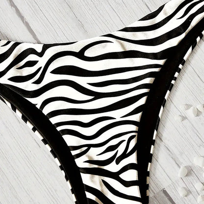 Bikini Swimsuit Zebra Pattern Triangle Single Pants Black White Sexy Bikini Swimsuit