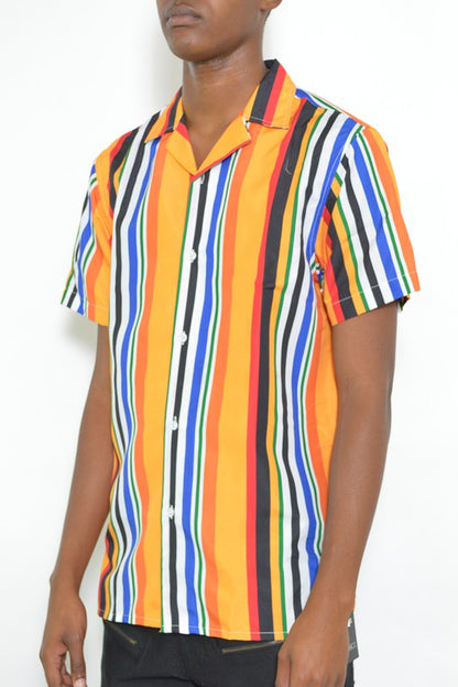 MENS STRIPED BUTTON DOWN SHIRT PRINT