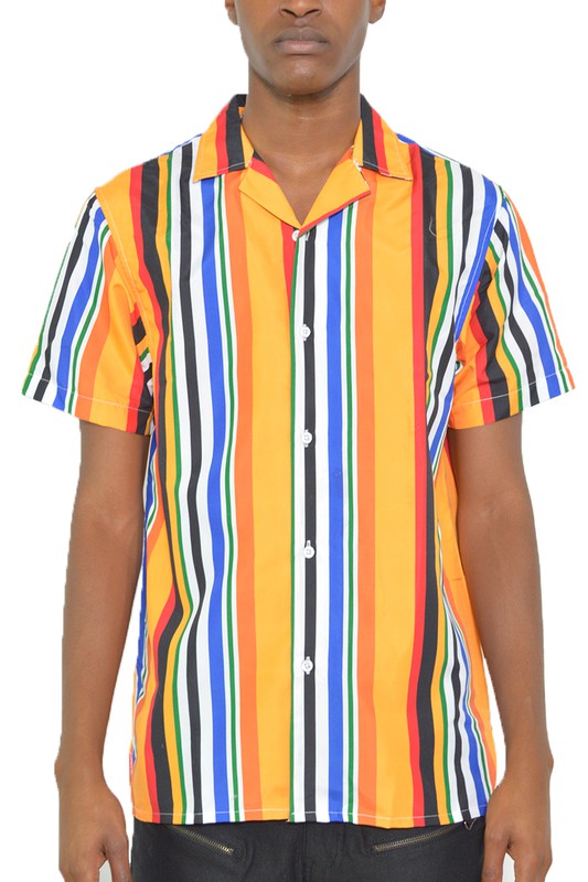 MENS STRIPED BUTTON DOWN SHIRT PRINT