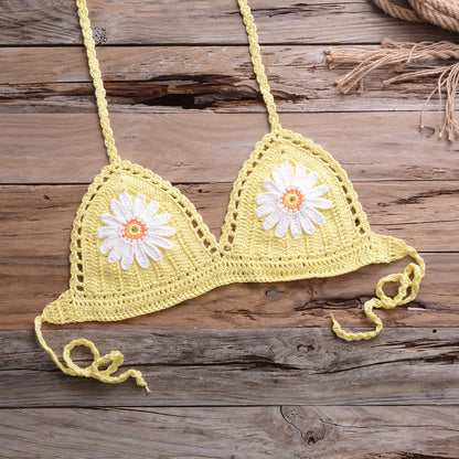 Bikini Handmade Floral Top Shell Pants Briefs Bikini Swimsuit Women