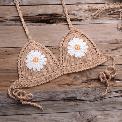 Bikini Handmade Floral Top Shell Pants Briefs Bikini Swimsuit Women