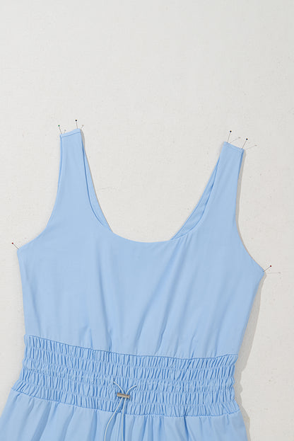 Myosotis Plain Sleeveless Loop Drawstring Cinched Waist Romper