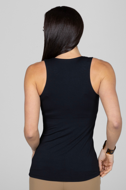 V-NECK TRAVEL TANK: BLACK