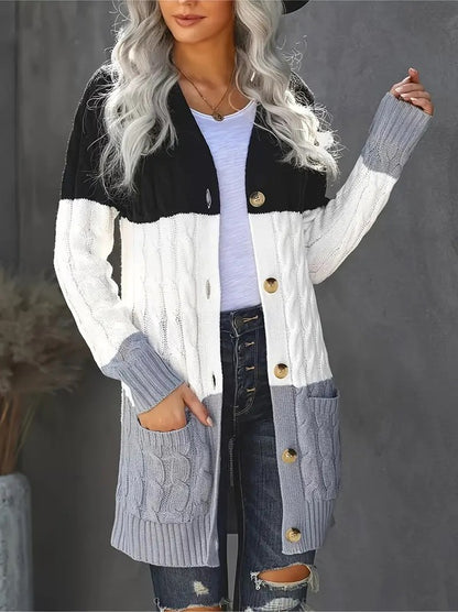 Cable knit button cardigan with pocket