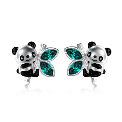 Sterling Silver Panda Stud Earrings for Women