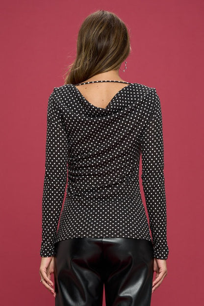 Polka Dot Cowl Neck Top