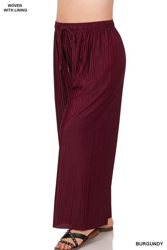 PLUS WOVEN PLEATED WIDE LEG PANTS WITH LINING