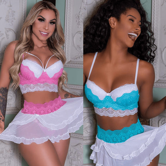 Sexy Babydoll and Lace Bra Lingerie