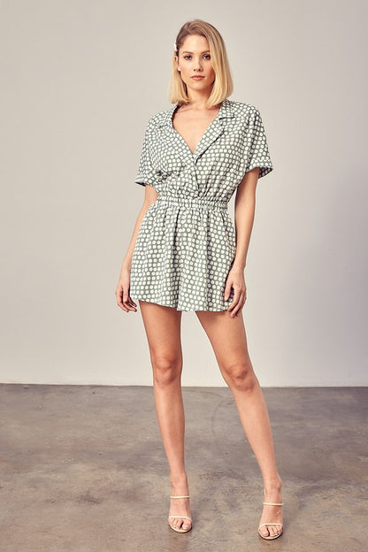 Collared Overlap Polka Dot Romper