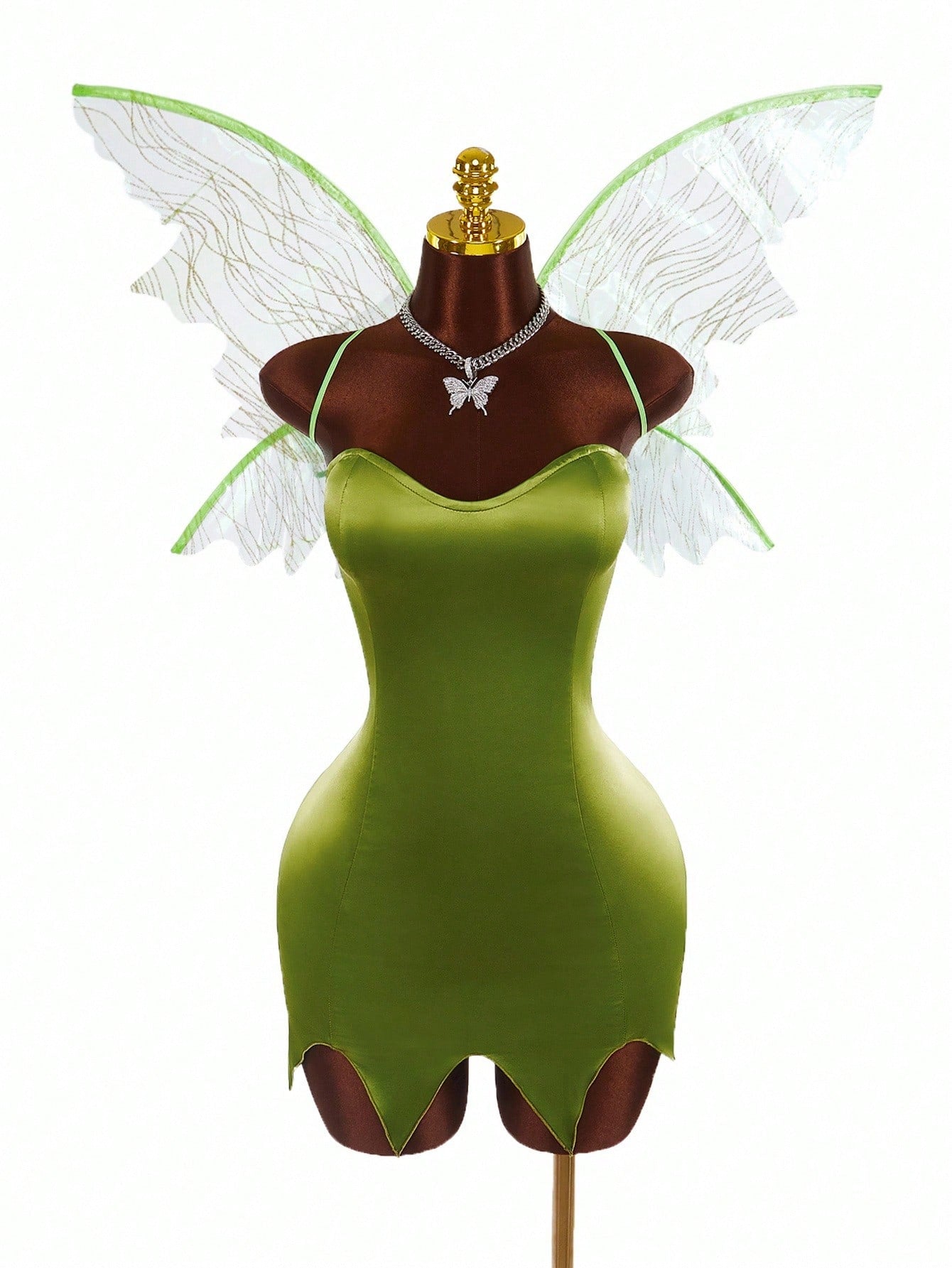 Amplova Y2K Fairycore Green Satin Party Dress – Strapless Backless Lace-Up Dress for Women | Criss-Cross Fairy Dress for Halloween, Cosplay & Events