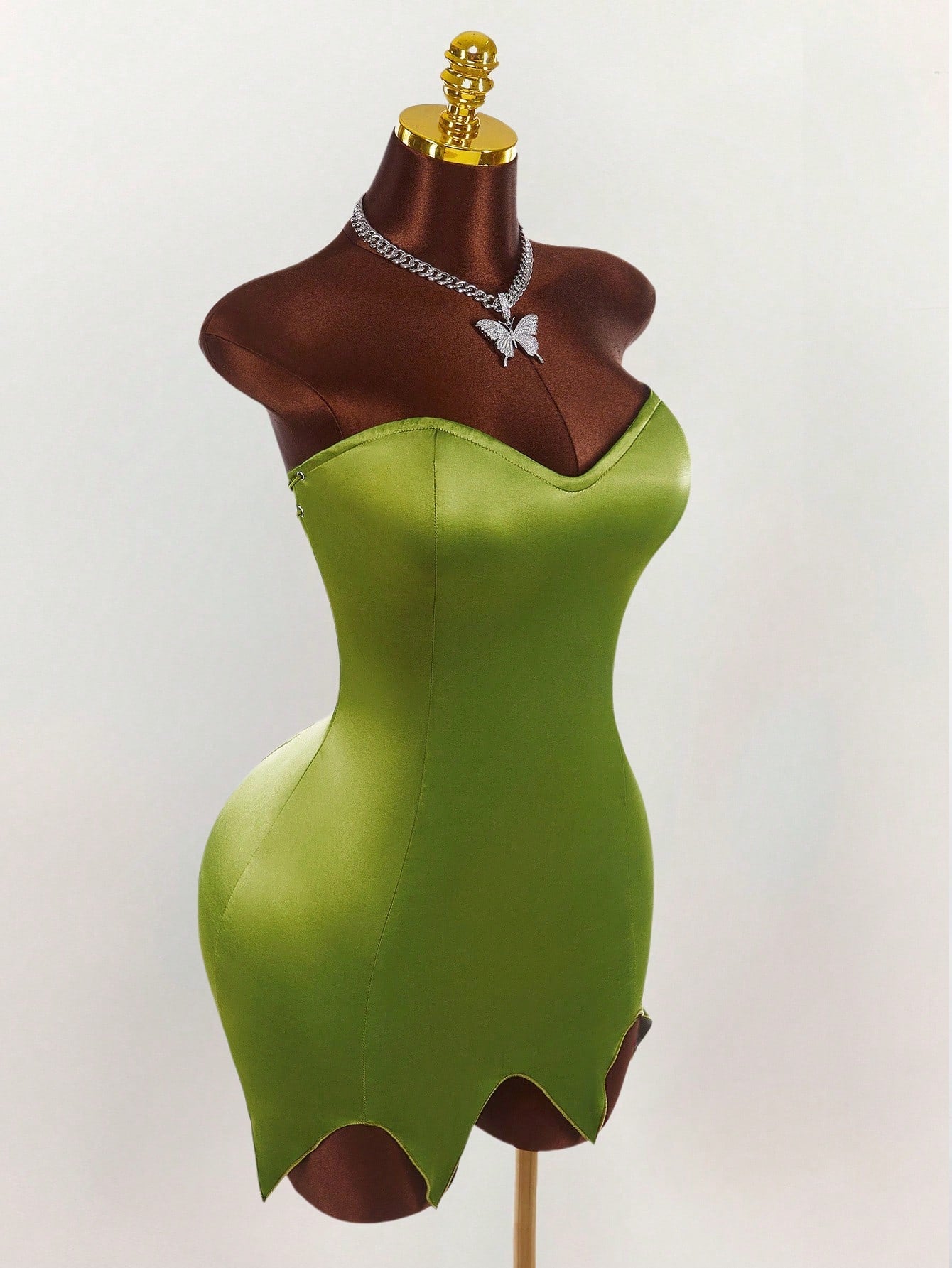 Amplova Y2K Fairycore Green Satin Party Dress – Strapless Backless Lace-Up Dress for Women | Criss-Cross Fairy Dress for Halloween, Cosplay & Events