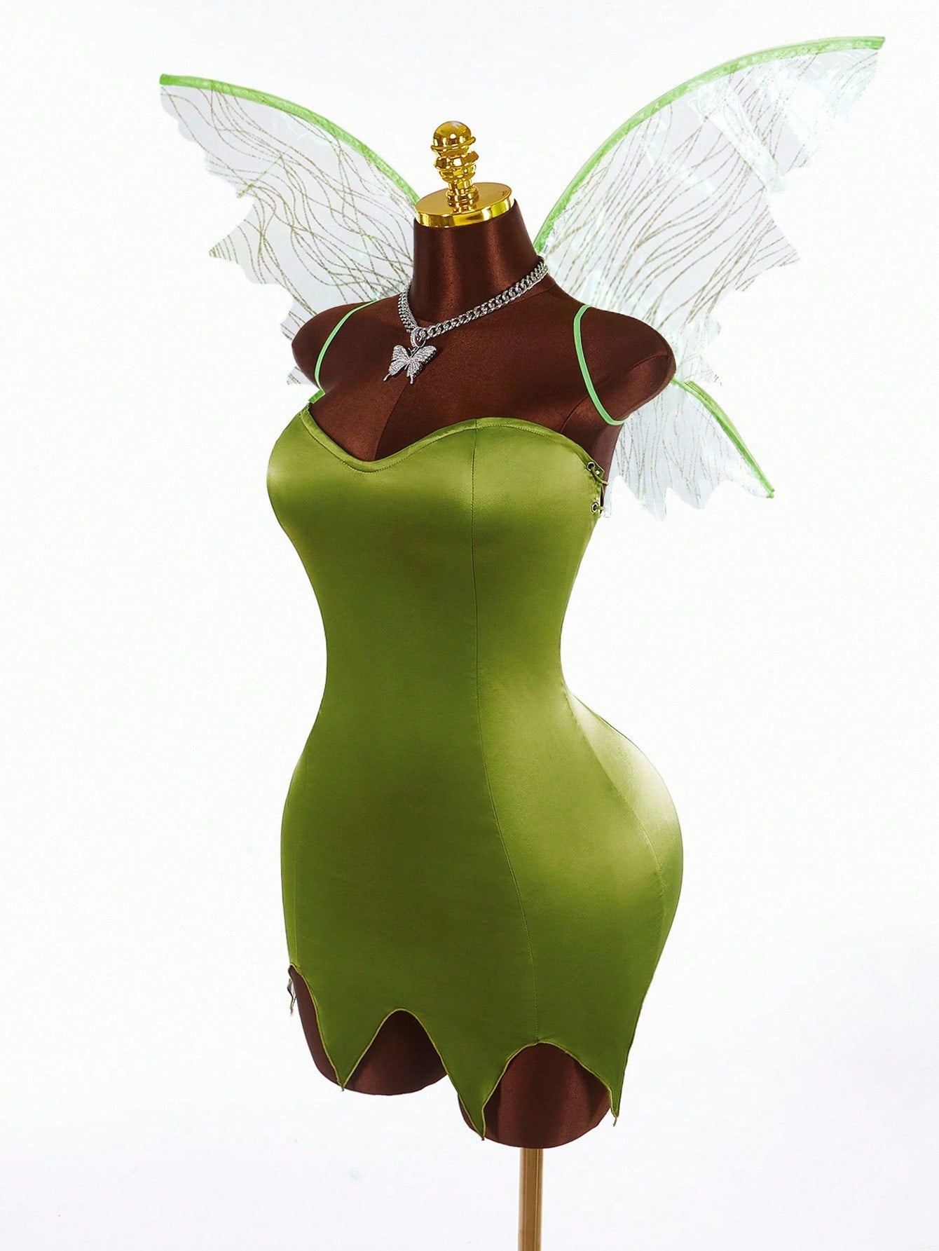 Amplova Y2K Fairycore Green Satin Party Dress – Strapless Backless Lace-Up Dress for Women | Criss-Cross Fairy Dress for Halloween, Cosplay & Events