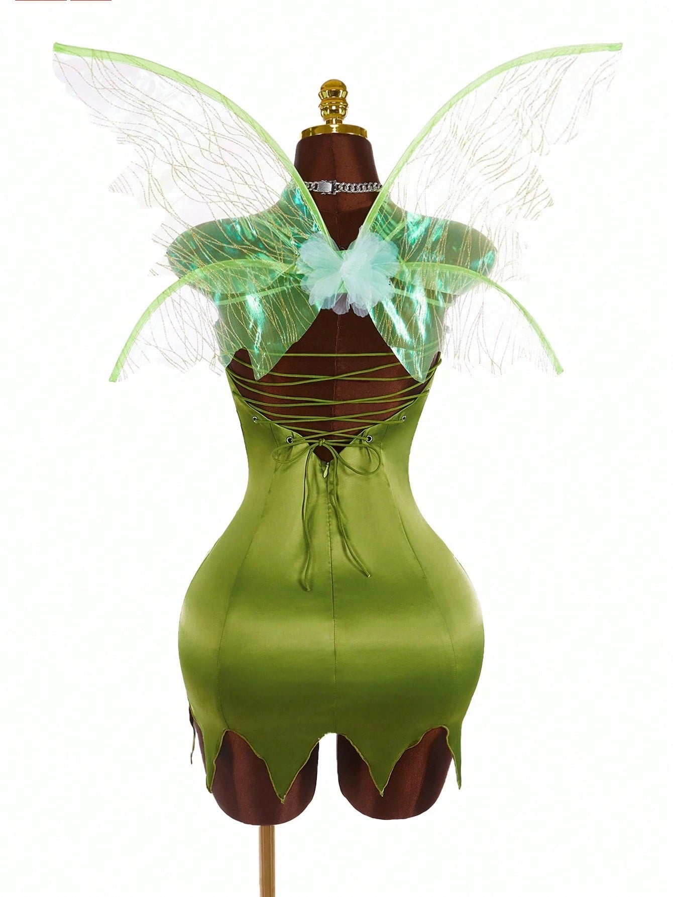 Amplova Y2K Fairycore Green Satin Party Dress – Strapless Backless Lace-Up Dress for Women | Criss-Cross Fairy Dress for Halloween, Cosplay & Events
