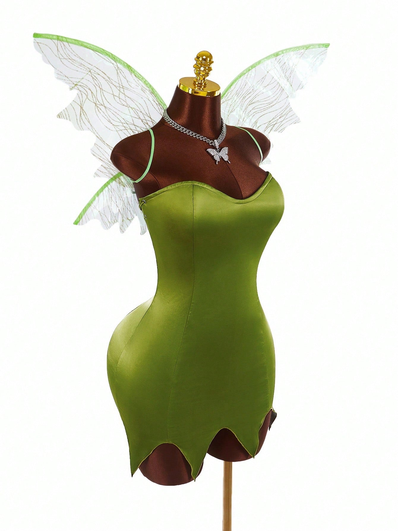 Amplova Y2K Fairycore Green Satin Party Dress – Strapless Backless Lace-Up Dress for Women | Criss-Cross Fairy Dress for Halloween, Cosplay & Events