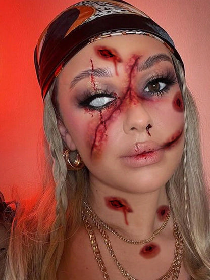 3 Horrible, Realistic, Fake Bloody Palm Wound Suture Scars Waterproof Temporary Tattoo Stickers