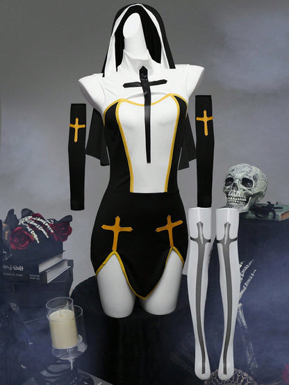 Fantasy Costume 6pcs Women's Halloween Nun Costume Lingerie Set
