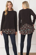 Layered Floral Tulip Hem Back Accent Top