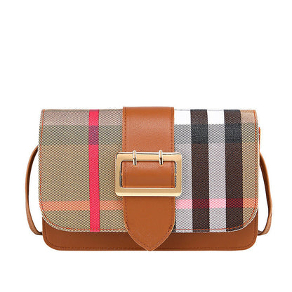 Contrast color lattice leather buckle mobile phone coin purse diagonal