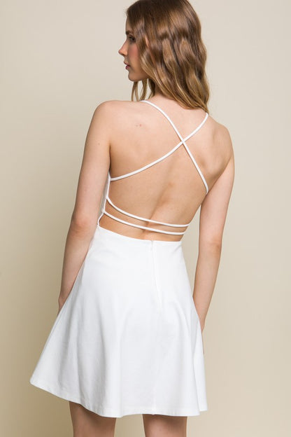 White backless skater dress, back