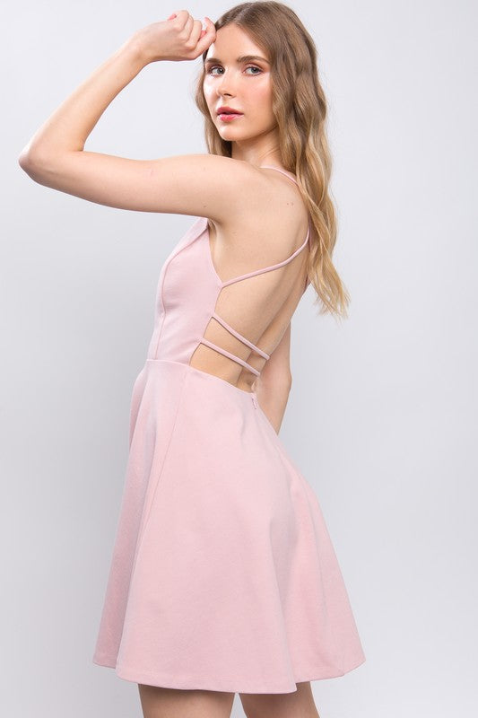 Pink backless skater dress, side