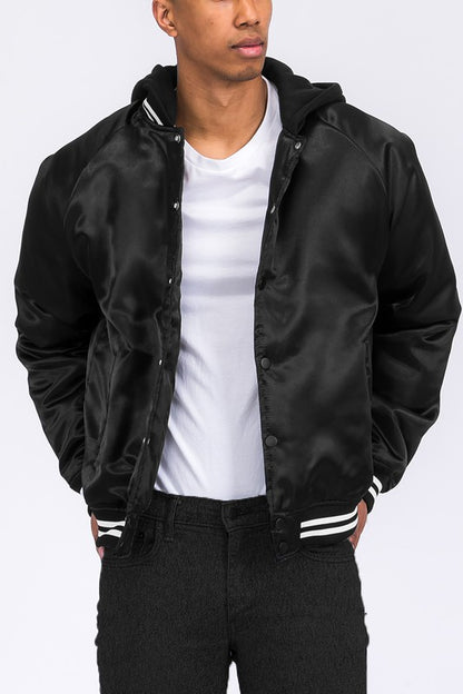 SATIN VARSITY BOMBER JACKET