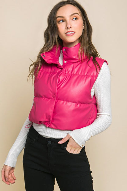 PU Faux Leather Puffer With Snap Button