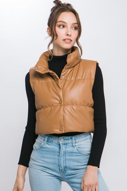 PU Faux Leather Puffer With Snap Button