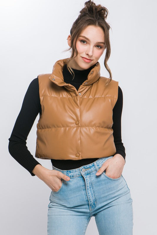 PU Faux Leather Puffer With Snap Button