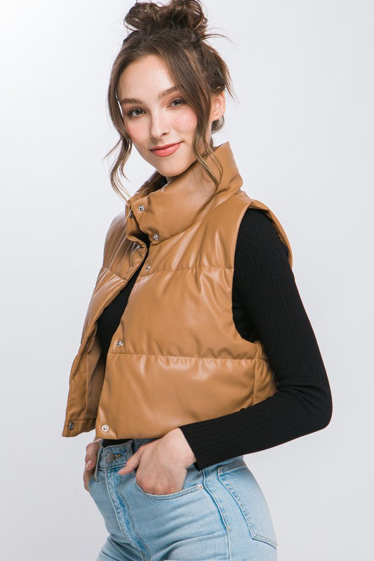 PU Faux Leather Puffer With Snap Button