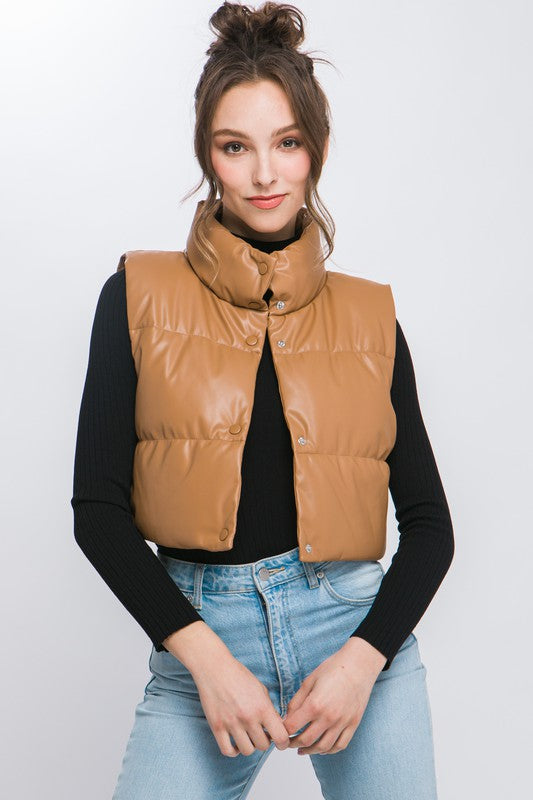 PU Faux Leather Puffer With Snap Button