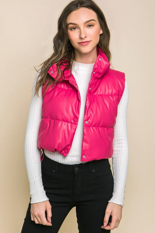 PU Faux Leather Puffer With Snap Button