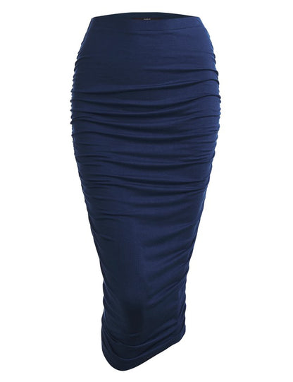 High Waist Long Pencil Skirt with Side Shirring