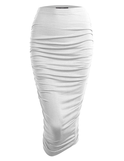 High Waist Long Pencil Skirt with Side Shirring