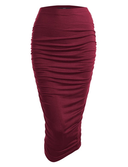 High Waist Long Pencil Skirt with Side Shirring